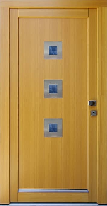 Vchodové dveře GORDANA z modřínu, s nerezovými rámečky