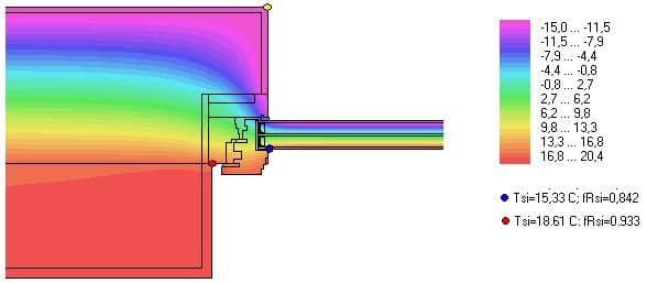 Obr.6: Ostění okna - pole teplot 
